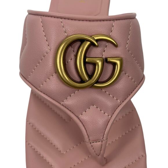 Gucci GG Logo Marmont Leather Thong Flat Sandals Pink Gold Size 37.5 - Picture 6 of 14